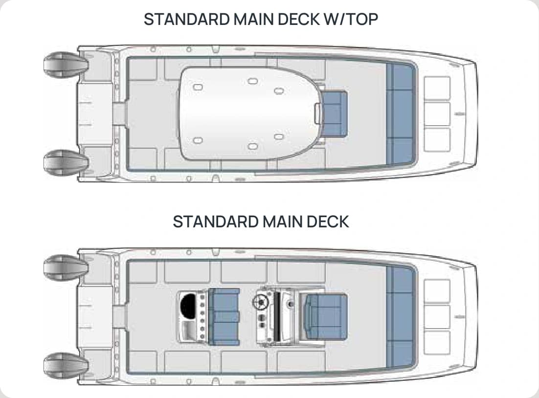 Aquila 28 Molokai standard deck and accommodation plans