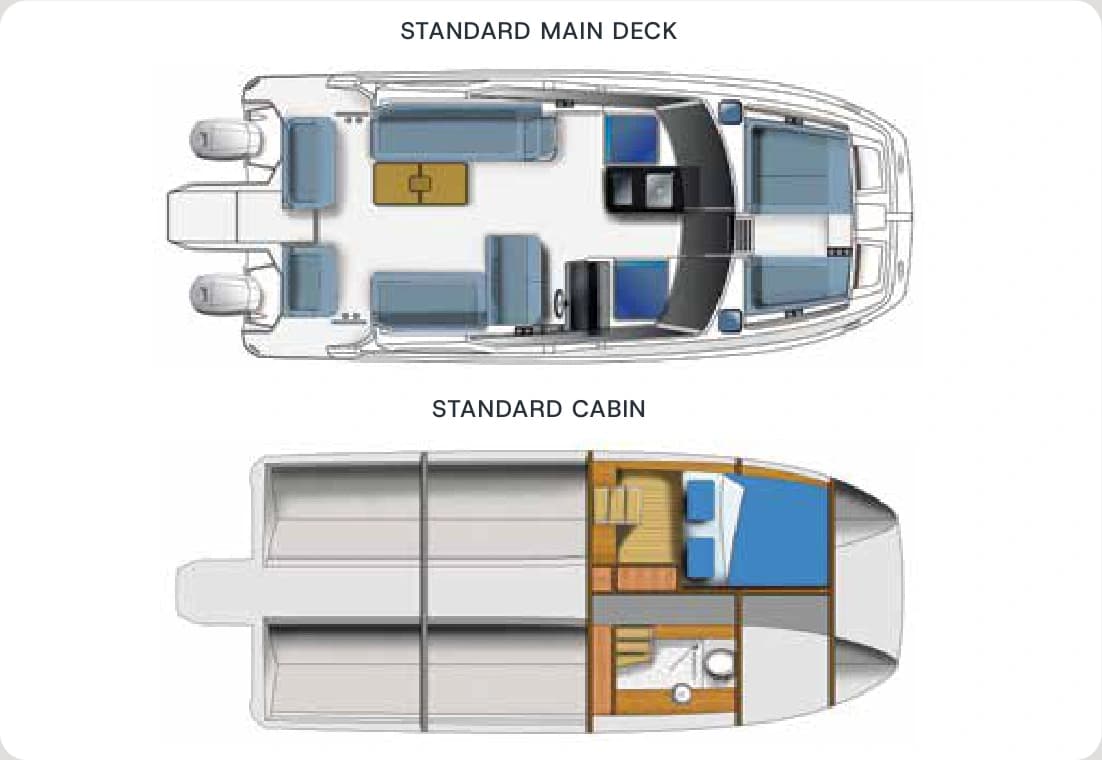 Aquila 32 Sport standard deck and accommodation plans