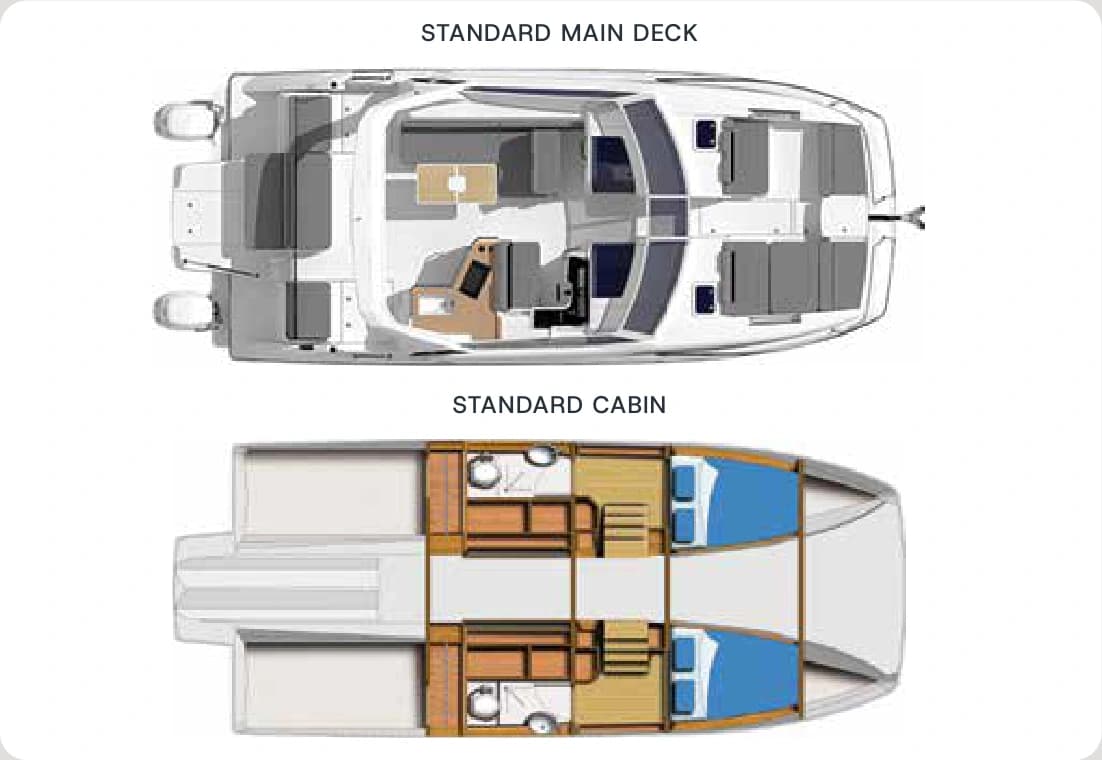 Aquila 36 Sport standard deck and accommodation plans