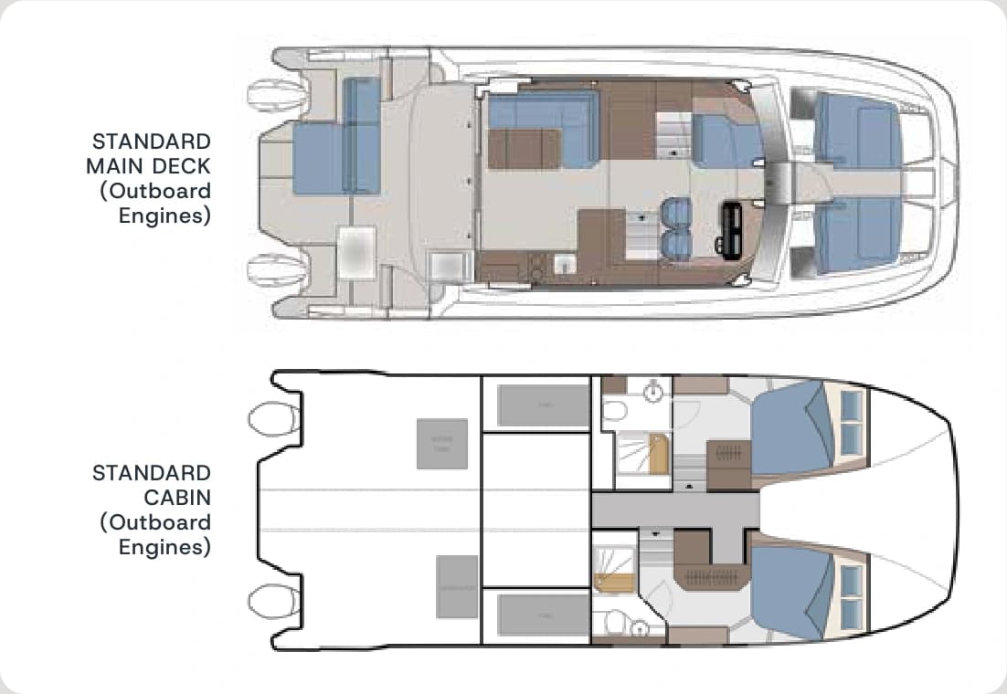 Aquila 42 Coupe standard deck and accommodation plans