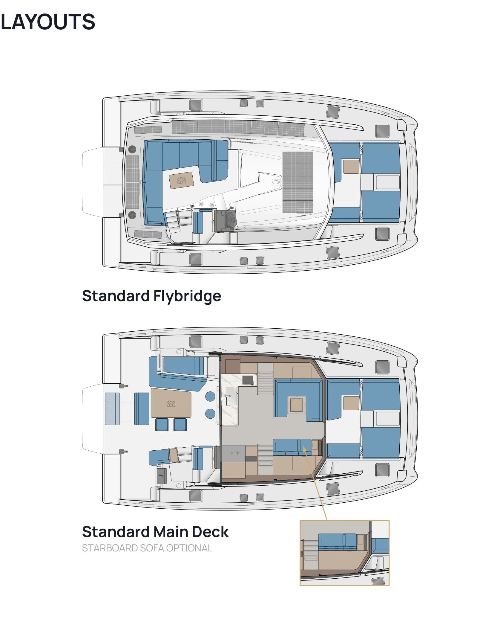 Aquila 45 Sail standard flybridge and main deck
