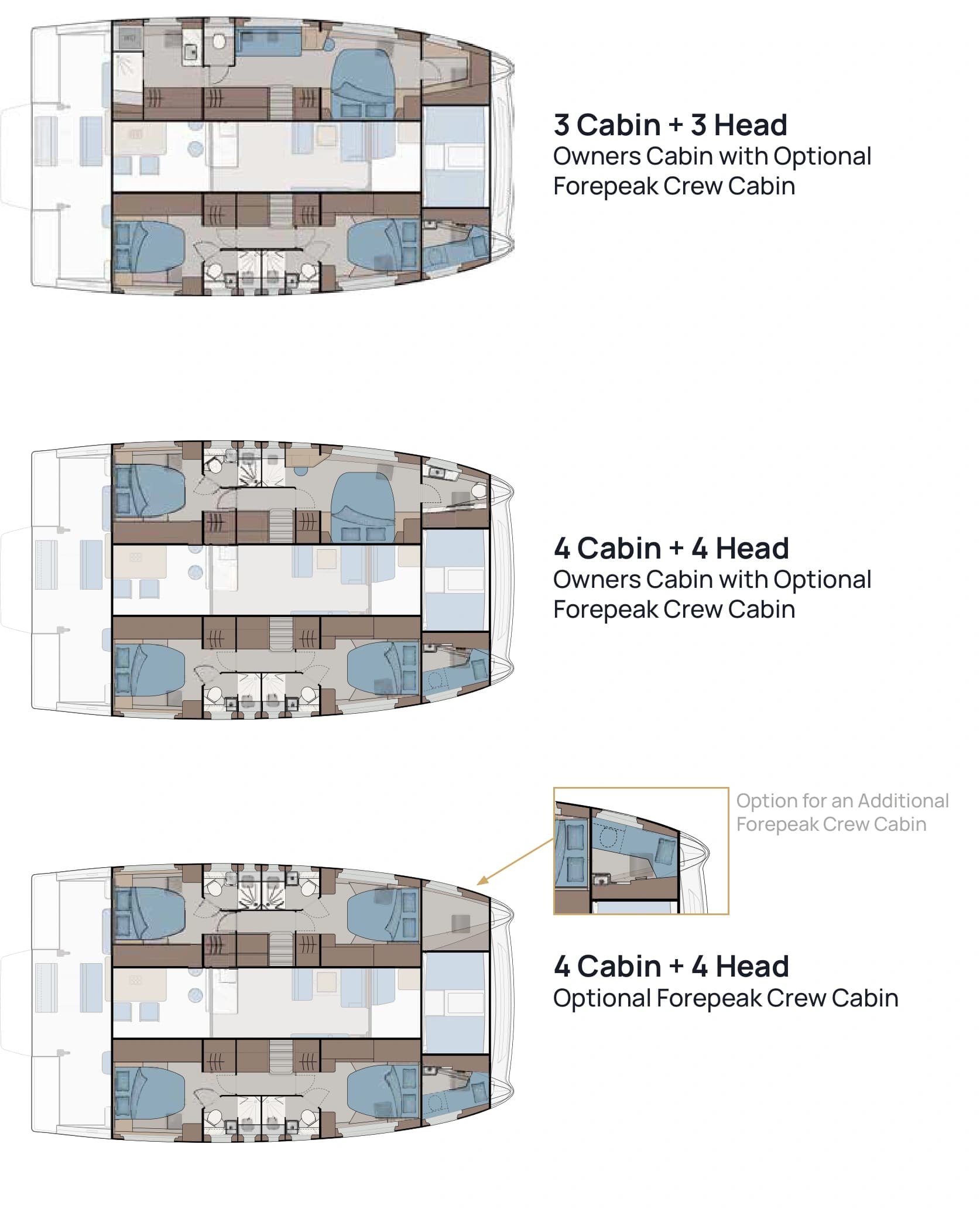 Aquila 45 Sail cabin configurations