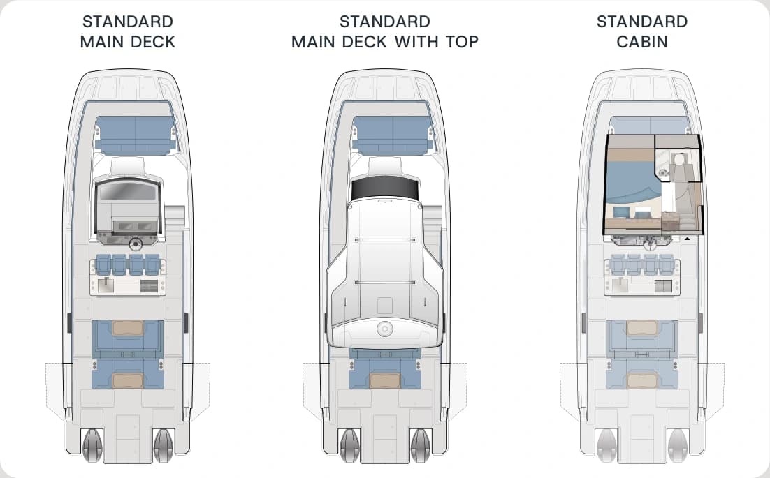 Aquila 45 Sport standard deck and accommodation plans