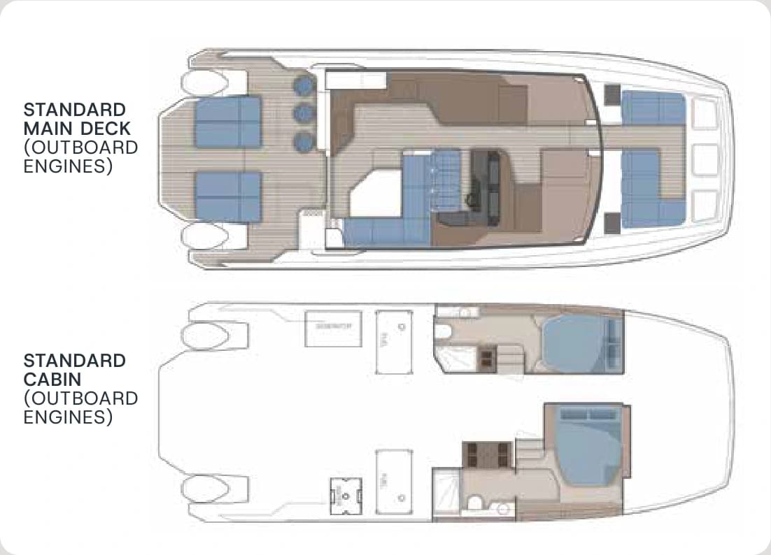 Aquila 46 Coupe standard deck and accommodation plans