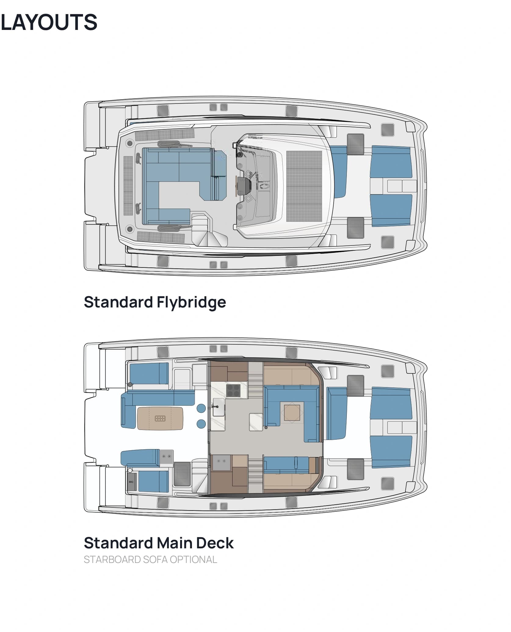 Aquila 50 Sail standard flybridge and main deck
