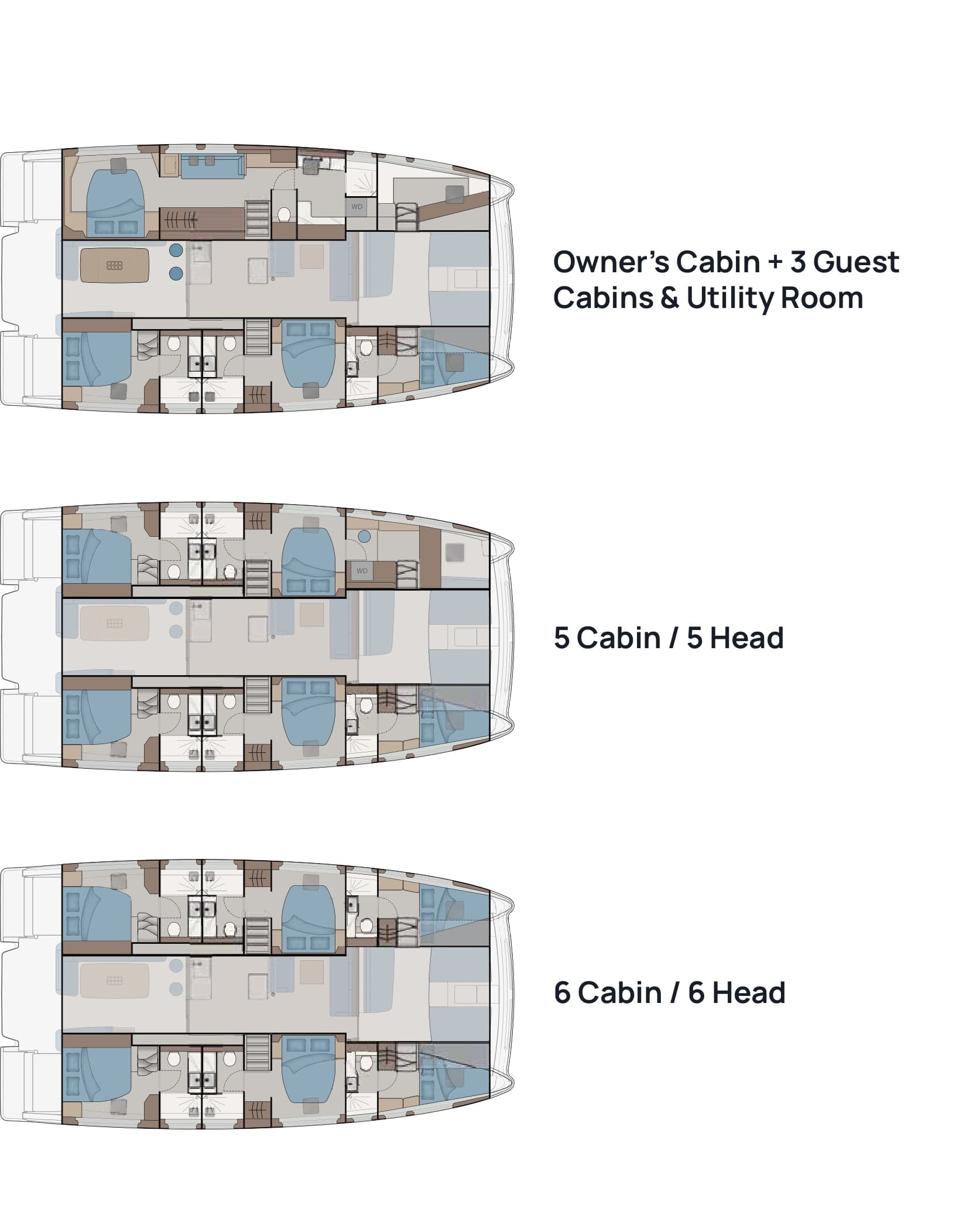Aquila 50 Sail cabin configurations