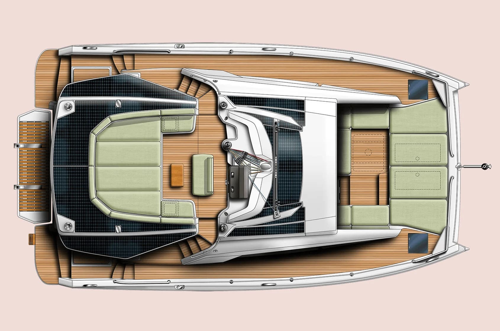 BALI 4.3 Flybridge · teak and solar arrangement drawing