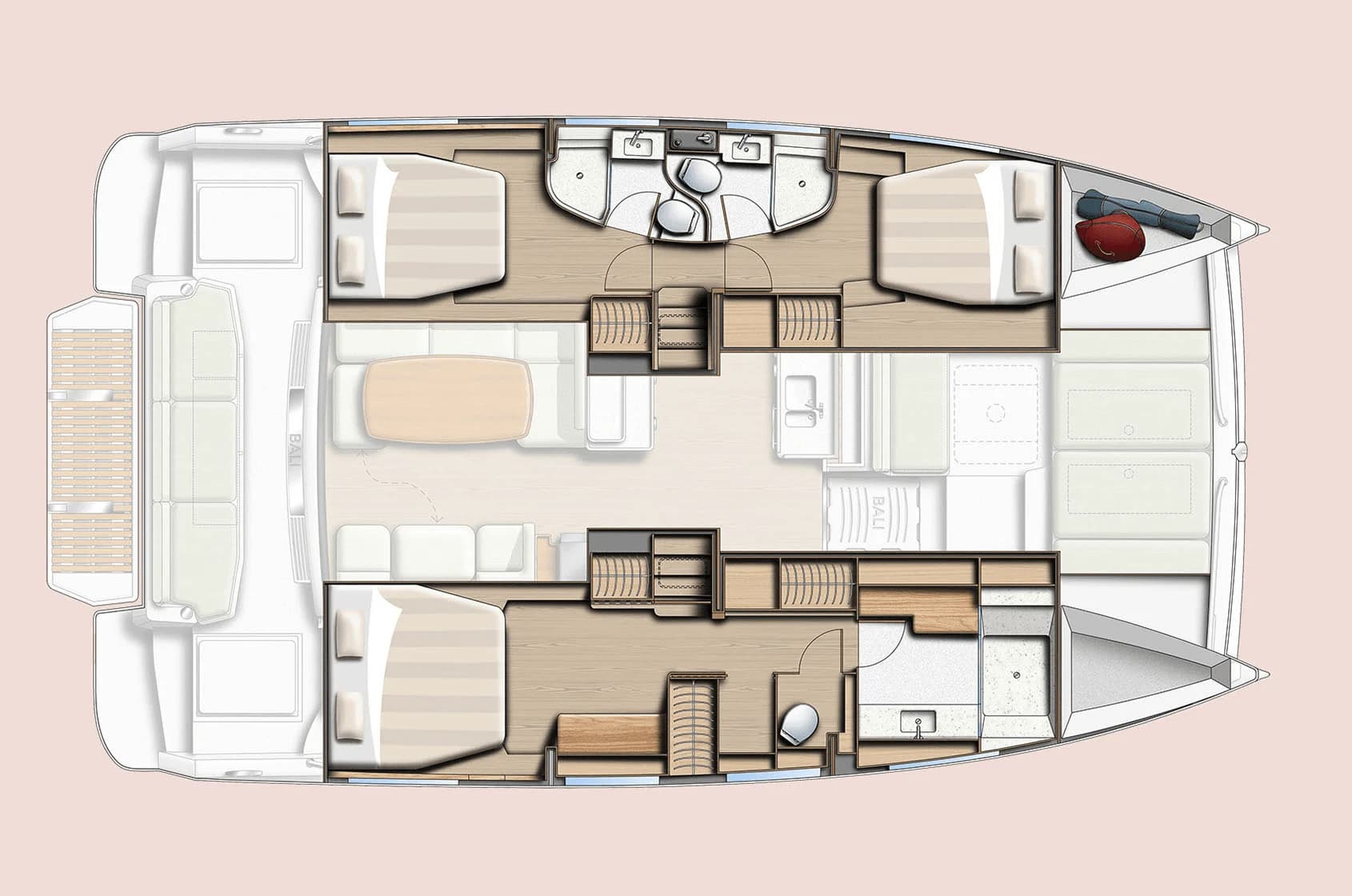 BALI 4.3 Three cabins · three bathrooms arrangement drawing