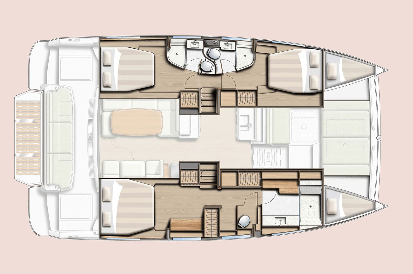 BALI 4.3 Three cabins · fitted forepeaks arrangement drawing