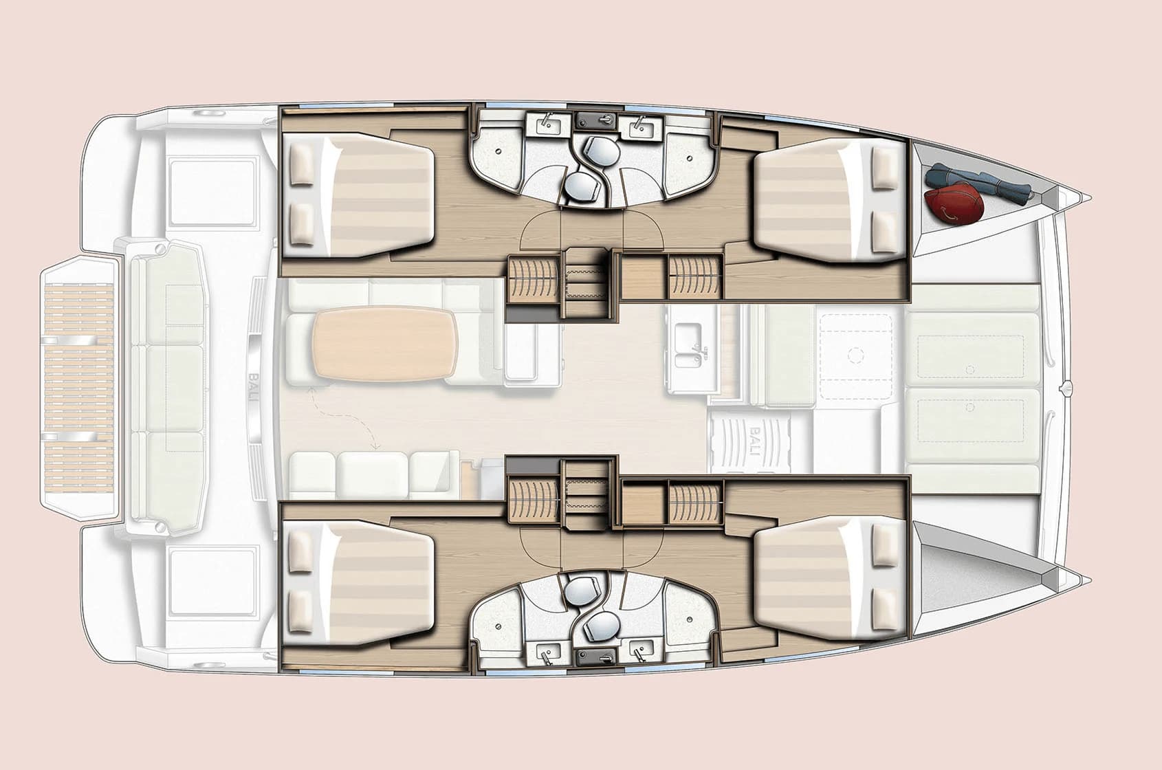 BALI 4.3 Four cabins · four bathrooms arrangement drawing