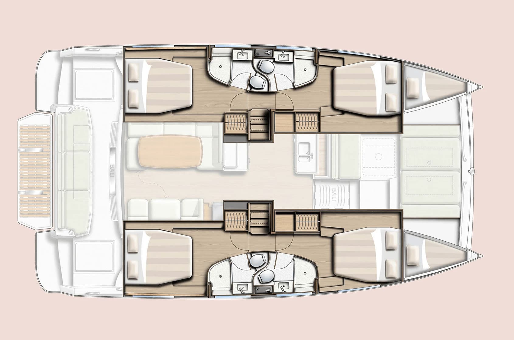 BALI 4.3 Four cabins · fitted forepeaks arrangement drawing