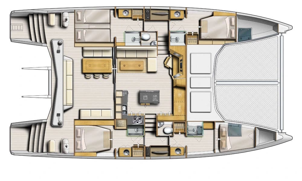 Catana 53 four-cabin arrangement – island galley