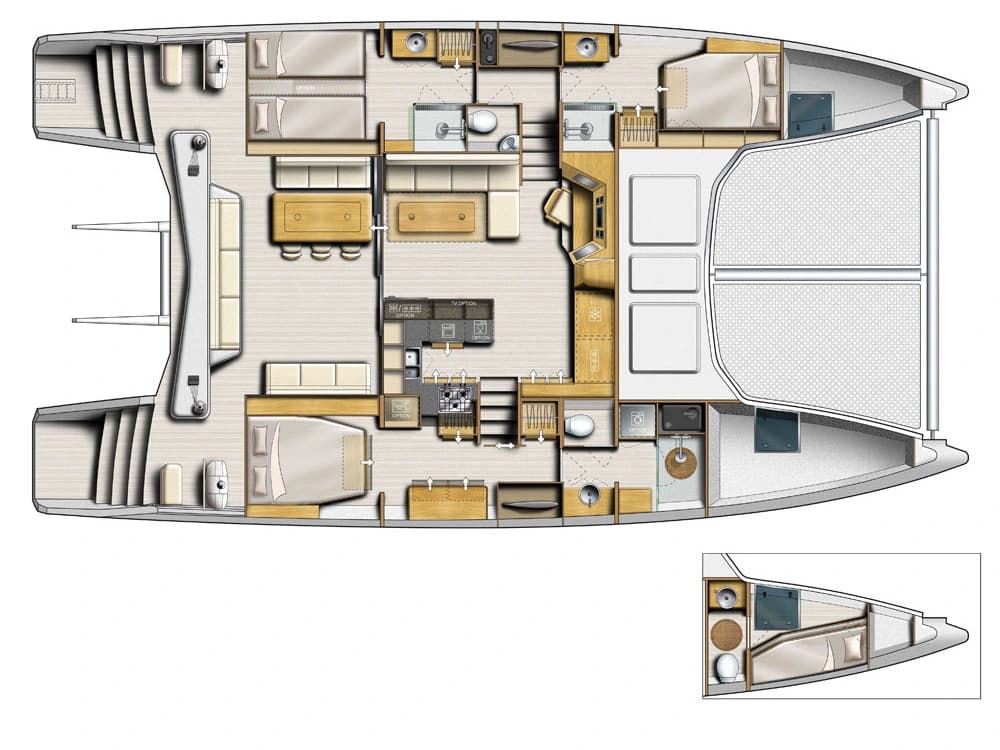 Catana 53 three-cabin owner arrangement – U-shaped galley