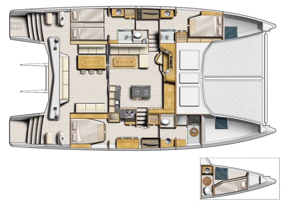 Catana 53 three-cabin owner arrangement – island galley
