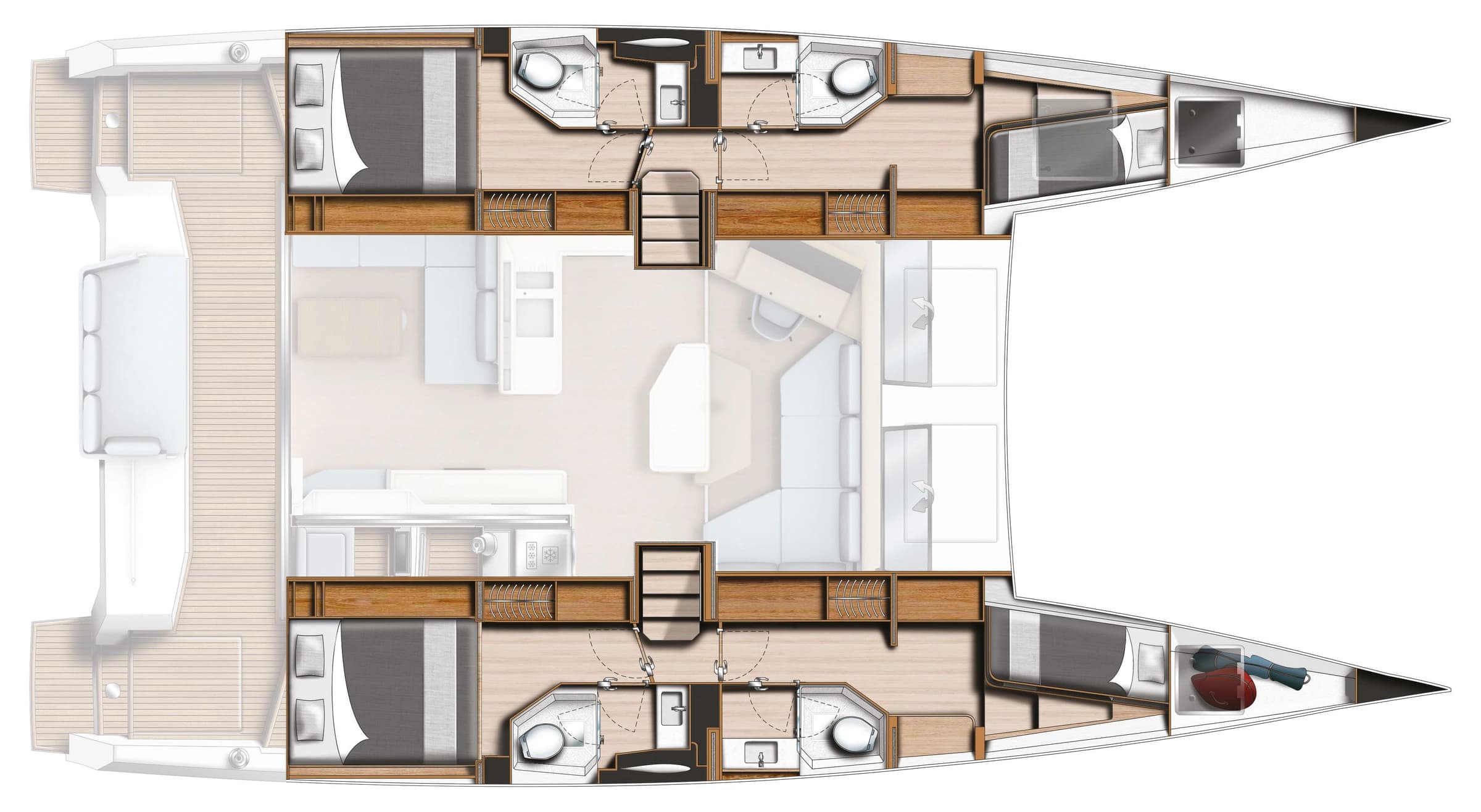 Catana Ocean Class Four cabins – four bathrooms reference plan