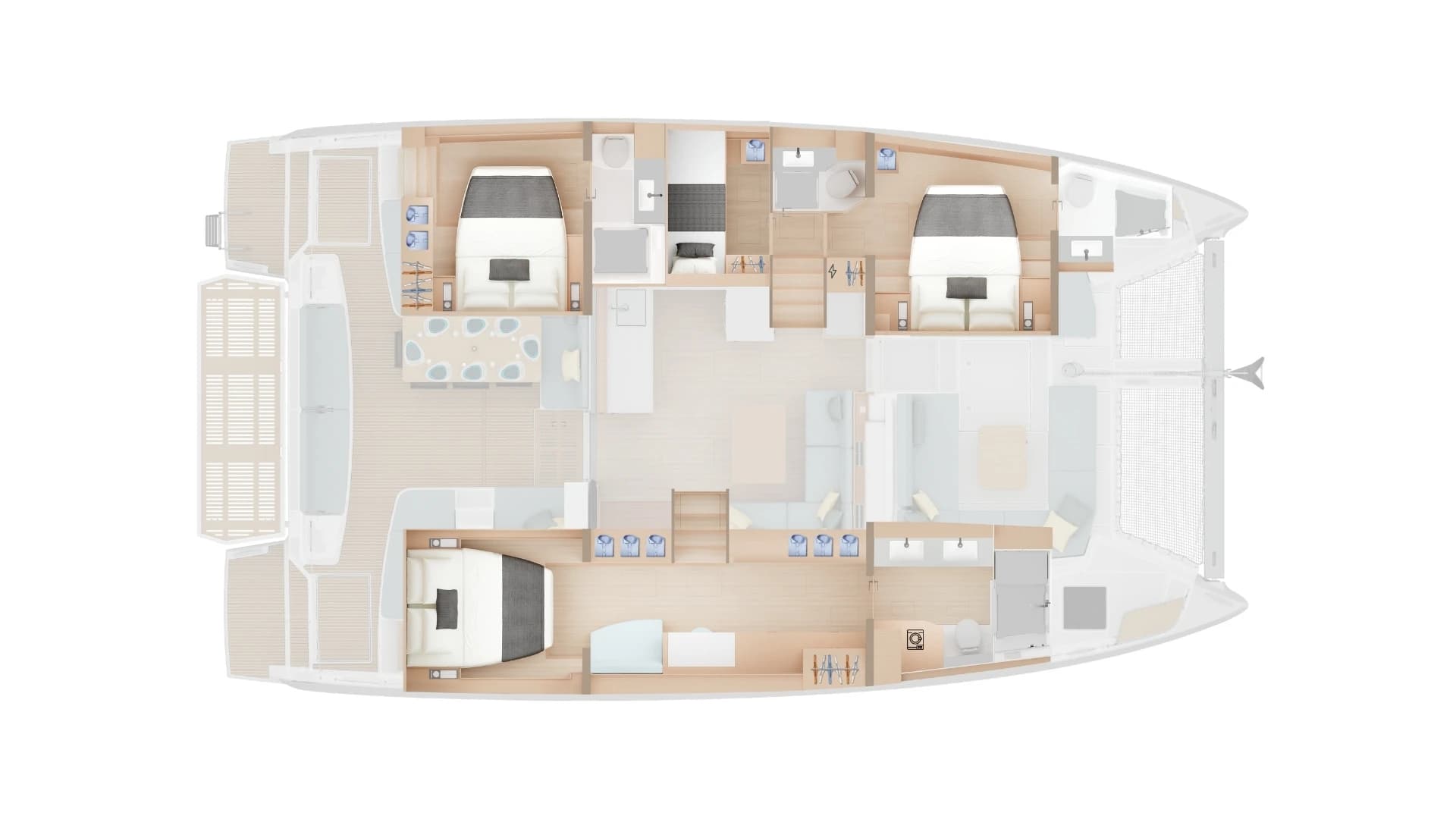 Lagoon 47 three cabins + bunk beds plan