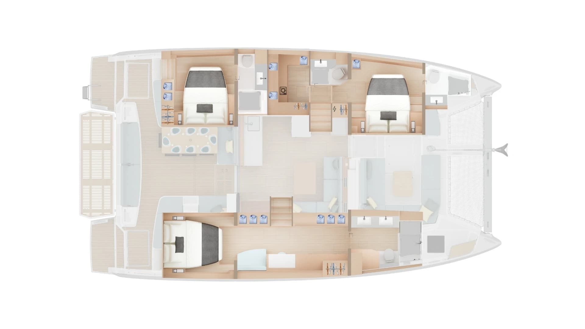 Lagoon 47 three cabins + utility room plan