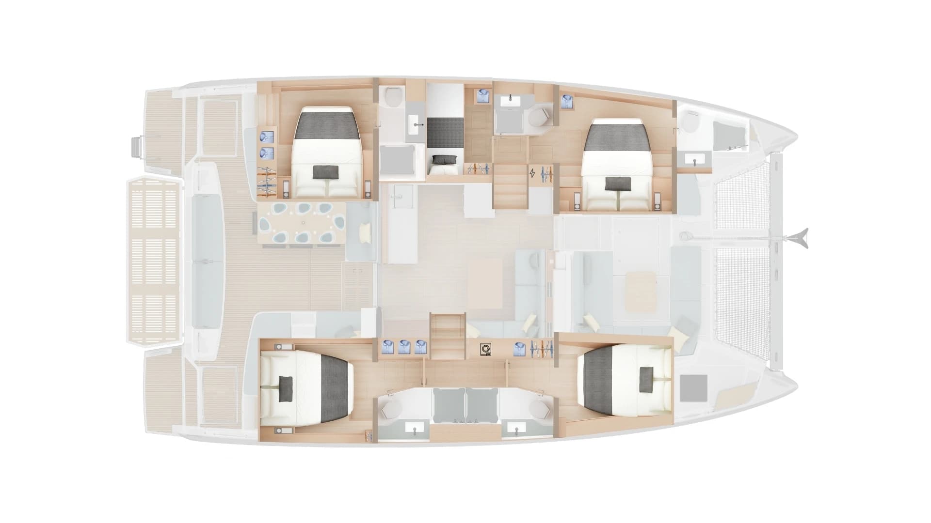 Lagoon 47 five cabins plan
