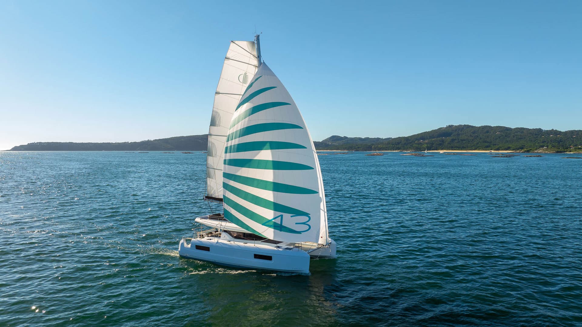 Lagoon 43 sailing catamaran underway