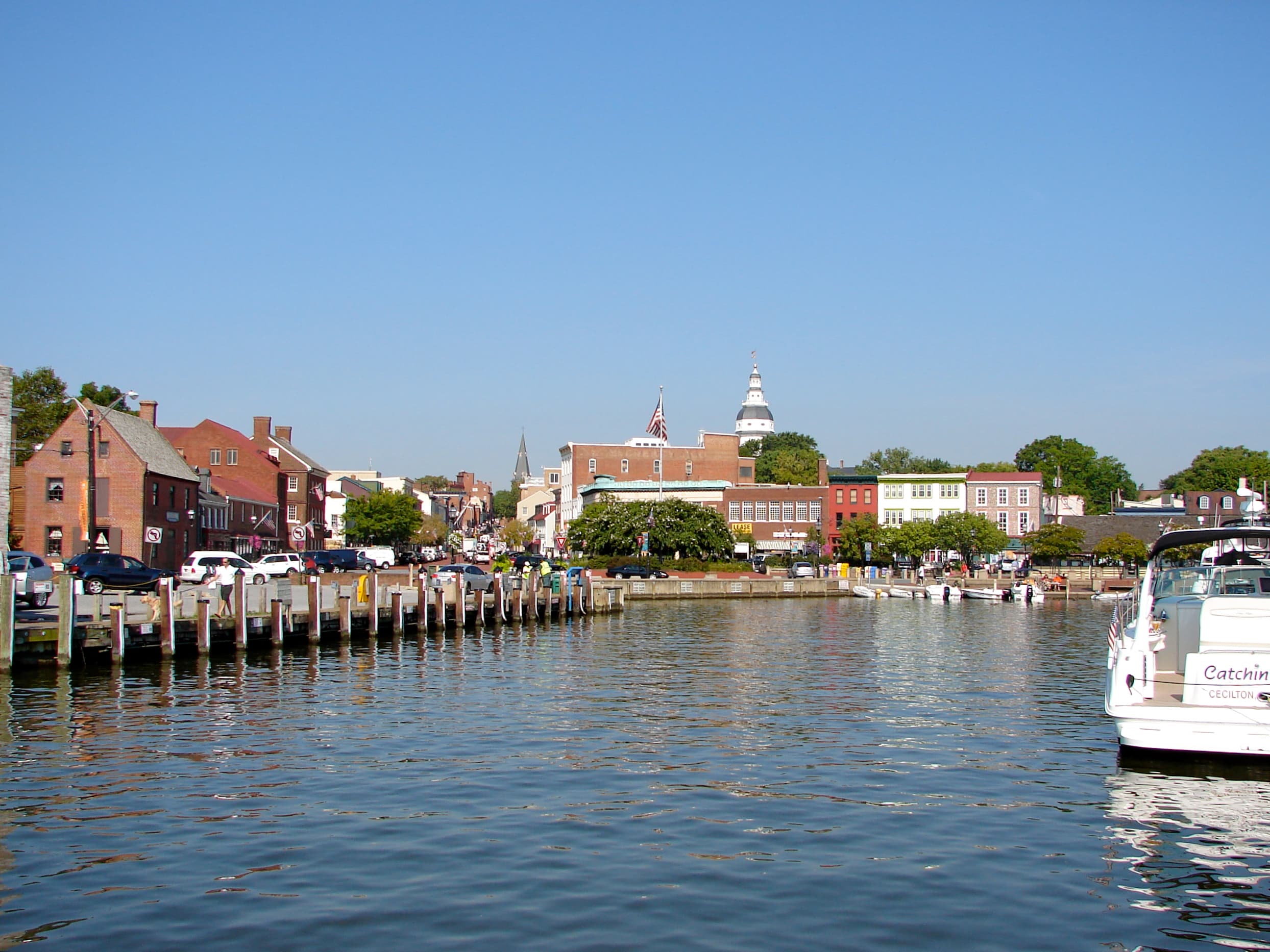 Annapolis harbor and waterfront buildings in an archive photograph