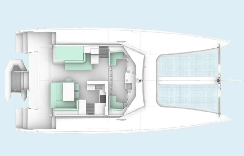 Windelo 51 Sport L-shaped galley and main-deck plan