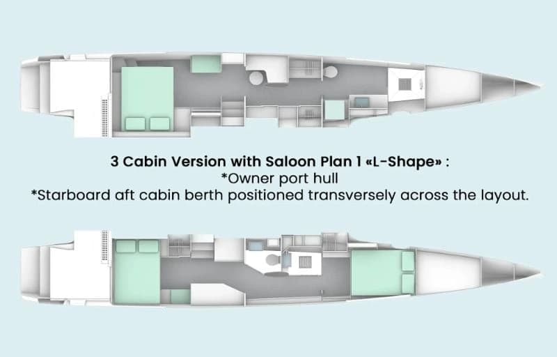 Windelo 55 Sport Three cabins with an owner’s suite and desk