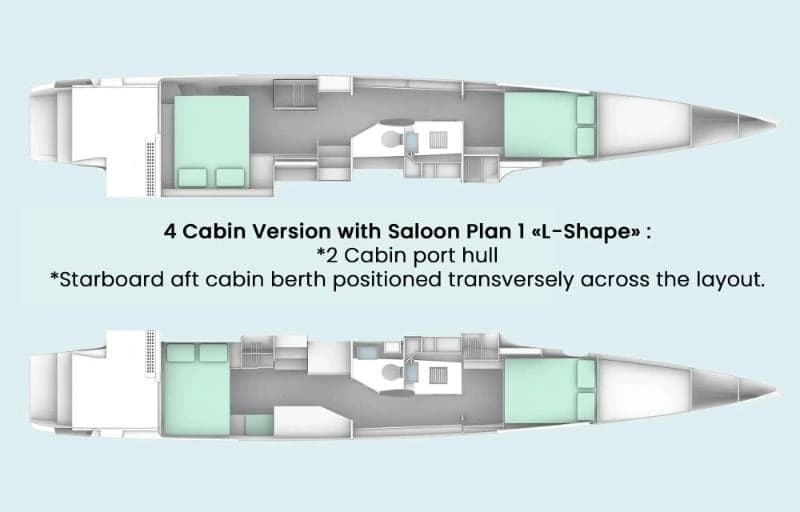 Windelo 55 Sport Four cabins — two in each hull