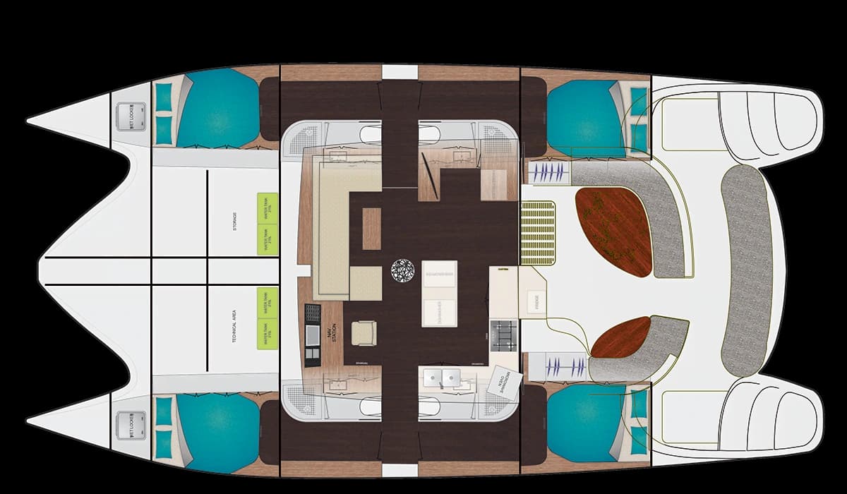 Xquisite 54 E-Plus — Four-cabin reference layout